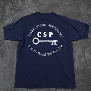 VTG Naval Corrections Academy Shirt Mens Large Blue Hanes You Nail Em We Jail Em